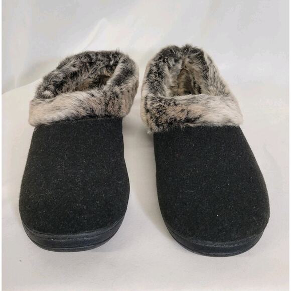 Acorn Chinchilla Collar Black Wool Gray Faux Fur Collar Lining Slippers 9.5/10.5 - Picture 2 of 9